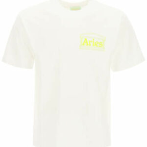 ARIES T-SHIRT WITH LOGO PRINT S White, Green Cotton