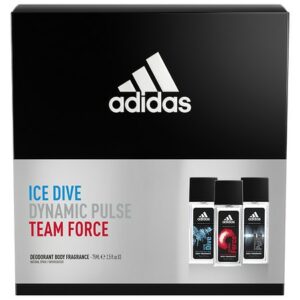 Adidas Deodorant Body Fragrance Natural Spray (Ice Dive + Dynamic Pulse + Team Force) - 2.5 oz x 3 pack