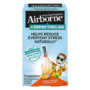 Airborne Everyday Stress Away Immune Support Supplement Zesty Orange - 0.18 oz x 16 pack