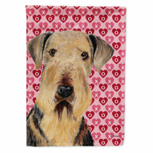 Airedale Hearts Love and Valentine's Day Portrait Flag Garden Size