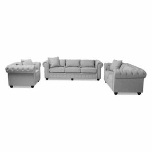 Alaise Linen Tufted Scroll Arm Chesterfield 3-Piece Living Room Set, G