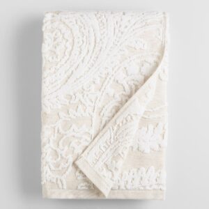 Alexandra Linen Flower Bath Towel: White - Cotton by World Market