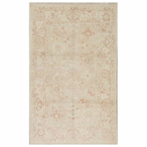 All-Over Hand-Knotted Oushak Oriental Area Rug For Living Room, Beige,