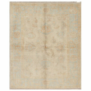 All-Over Hand-Knotted Oushak Oriental Living Room Area Rug, Beige, 4'8