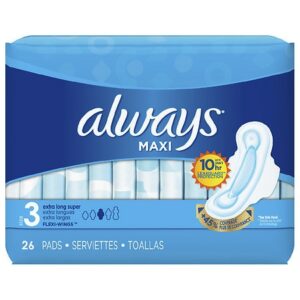 Always Maxi Extra Long Super Pads With Wings Unscented, Size 3 - 26.0 ea