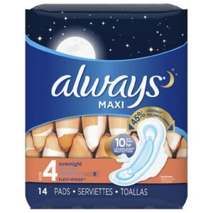 Always Maxi Overnight Pads With Wings Unscented Unscented, Size 4 - 14.0 ea