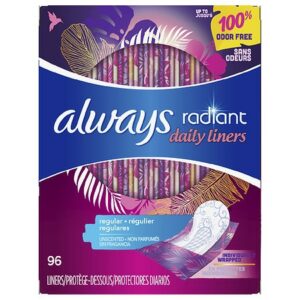 Always Radiant Daily Liners, Wrapped Unscented, Regular - 96.0 ea