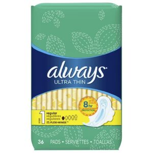 Always Ultra Thin Regular Pads With Wings Unscented Unscented, Size 1 - 36.0 ea