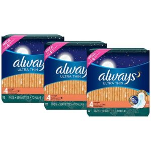 Always Ultra Thin Size 4, Overnight Pads With Wings, Unscented - 52.0 ea x 3 pack