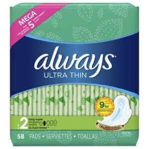 Always Ultra Thin Super Pads With Wings Unscented Unscented, 2 - 58.0 ea