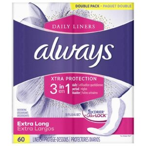 Always Xtra Protection 3-in-1 Daily Liners, Unscented Extra Long - 60.0 ea