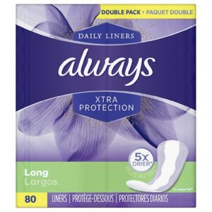 Always Xtra Protection Daily Liners, Unscented Unscented, Long - 80.0 ea