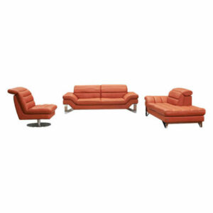 Astro Modern Premium Italian Leather Living Room Set, Pumpkin