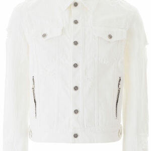 BALMAIN DENIM JACKET WITH LOGO 50 White Cotton, Denim