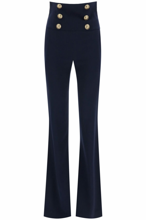 BALMAIN HIGH WAISTED PANTS WITH EMBOSSED BUTTONS 36 Blue