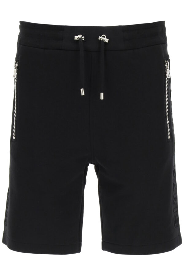 BALMAIN SHORT SWEATPANTS WITH EMBOSSED BALMAIN LOGO S Black Cotton