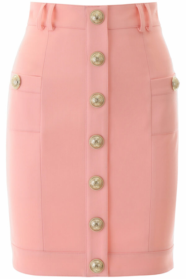 BALMAIN WOOL BUTTONED SKIRT 38 Pink Wool