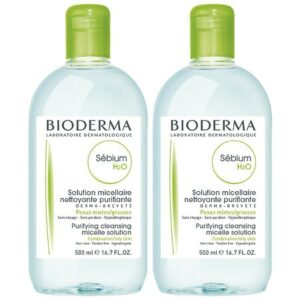 BIODERMA DUO Sebium H2O Micellar Water Makeup Remover for Combination Oily Skin - 16.7 fl oz x 2 pack