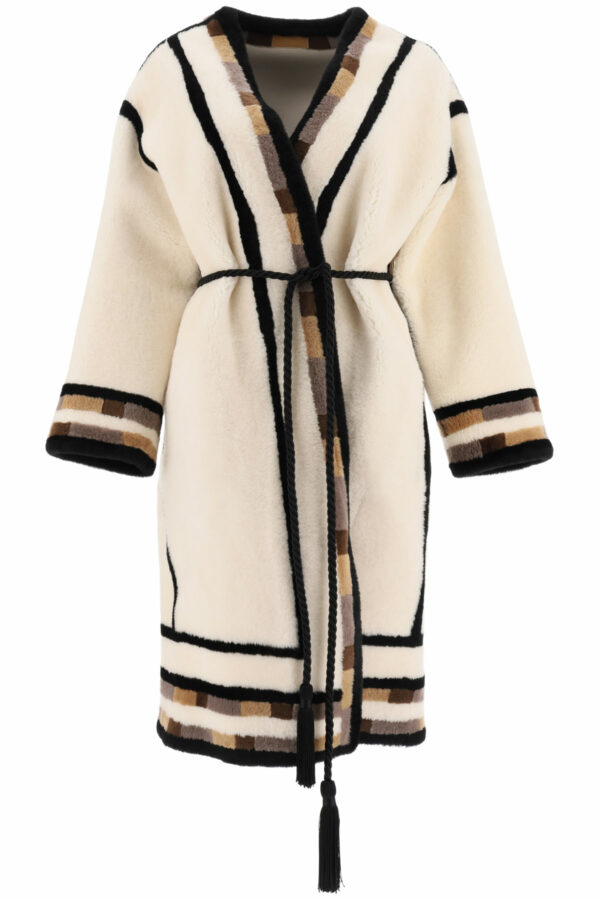 BLANCHA REVERSIBLE SHEARLING COAT WITH INSERTS 42 Beige, Black, Brown Leather, Fur