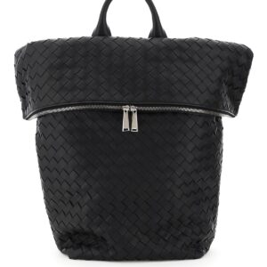 BOTTEGA VENETA FOLDABLE INTRECCIATO WEAVE BACKPACK OS Black Leather