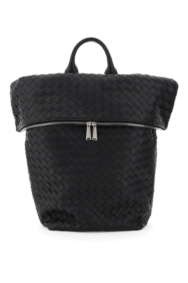 BOTTEGA VENETA FOLDABLE INTRECCIATO WEAVE BACKPACK OS Black Leather