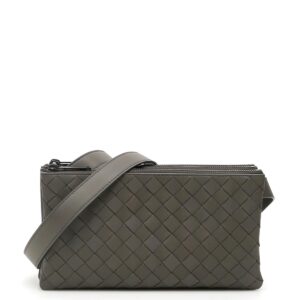 BOTTEGA VENETA INTRECCIATO MESSENGER BAG OS Grey Leather