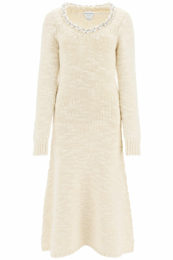 BOTTEGA VENETA LONG DRESS WITH CHAIN M White Wool