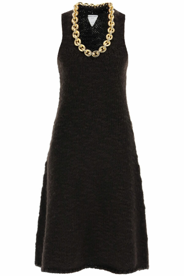 BOTTEGA VENETA MIDI DRESS WITH CHAIN S Brown Wool