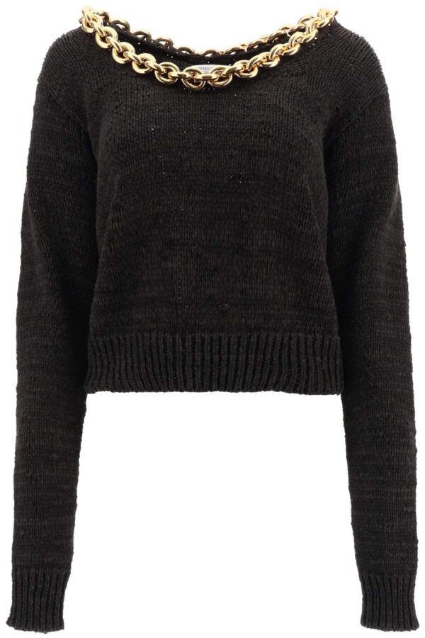 BOTTEGA VENETA SWEATER WITH CHAIN S Brown Cotton