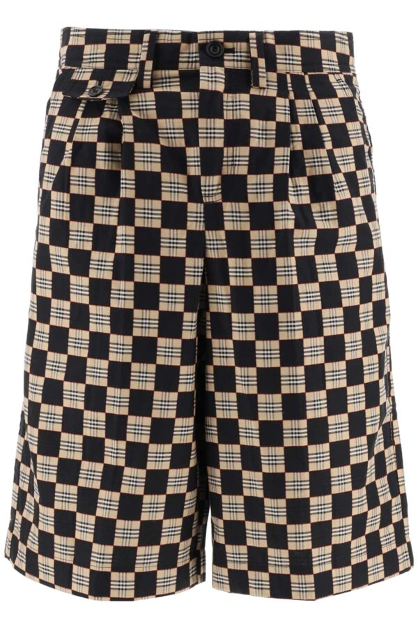 BURBERRY CHEQUERED BERMUDA SHORTS 48 Beige, Black, Red Cotton