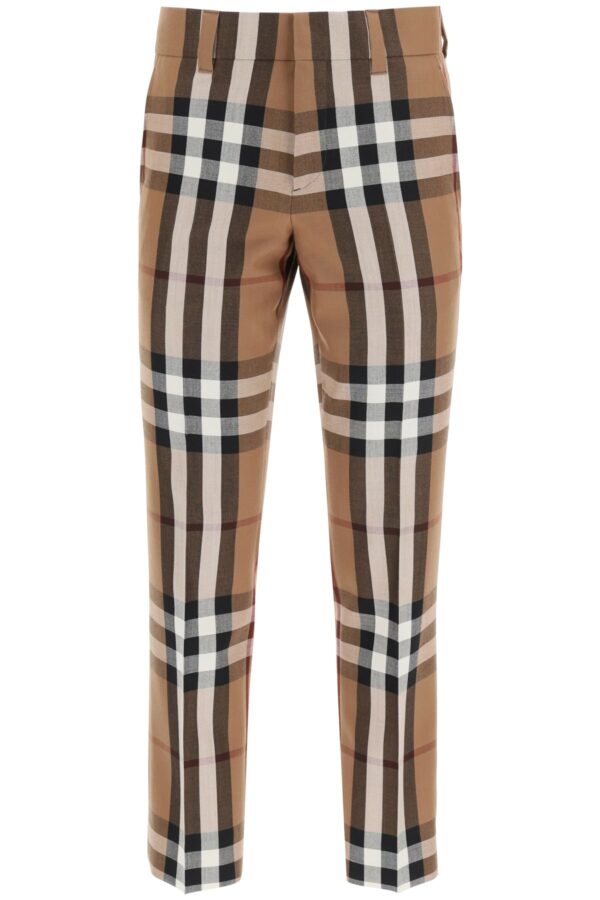 BURBERRY HOUSE CHECK WOOL TROUSERS 46 Brown, Black, White Wool