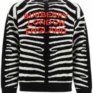 BURBERRY JENNINGS SWEATER WITH ZEBRA MOTIF S Black, White, Red Wool