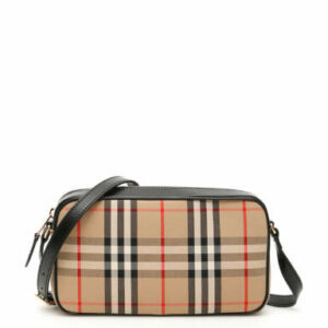 BURBERRY VINTAGE CHECK CAMERA BAG OS Beige, Black, Red Leather, Cotton