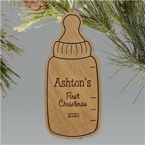 Baby Bottle Engraved Wooden Christmas Ornament