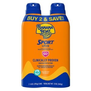 Banana Boat Ultra Sport Clear Sunscreen Spray SPF 50 - 6.0 oz x 2 pack