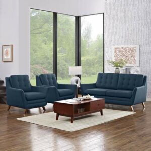 Beguile 3 Piece Upholstered Fabric Living Room Set in Azure