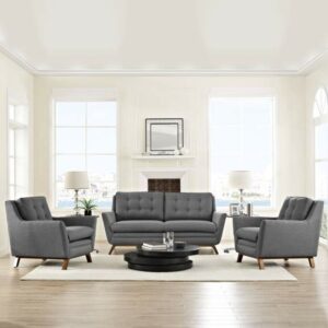 Beguile 3 Piece Upholstered Fabric Living Room Set in Gray