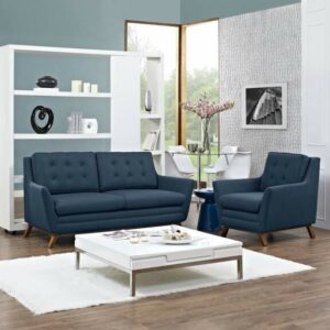 Beguile Living Room Set Upholstered Fabric Set of 2 in Azure