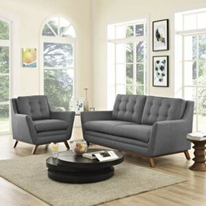 Beguile Living Room Set Upholstered Fabric Set of 2 in Gray