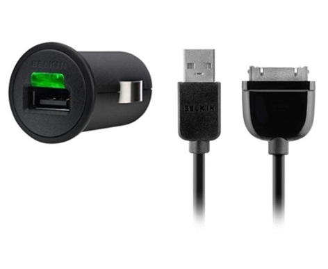 Belkin Micro CLA 2.1Amp USB Vehicle Power Adapter with Charge Sync Cable for Apple iPad & iPhone