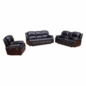 Betsy Furniture 3-Piece Bond Leather Reclining Living Room Set, Black