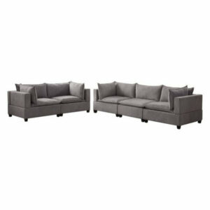 Bowery Hill Fabric Sofa Loveseat Living Room Set in Light Gray