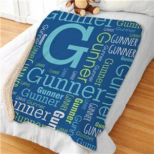 Boys Initial Word-Art Sherpa Blanket 50x60