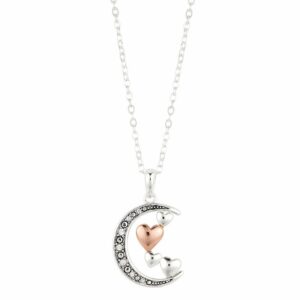 Brilliance Two Tone Moon & Hearts Necklace with Swarovski Crystals, Women's, Size: 18", White