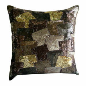 Brown Living Room Pillow Covers Sequins 20"x20" Art Silk, Brown Patche