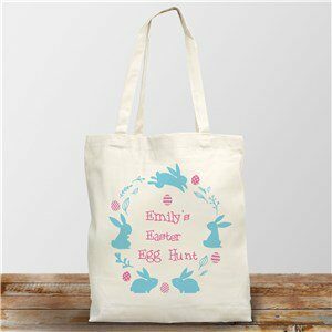 Bunny Wreath Personalized Easter Tote