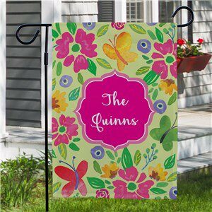 Butterflies and Flowers Personalized Garden Flag