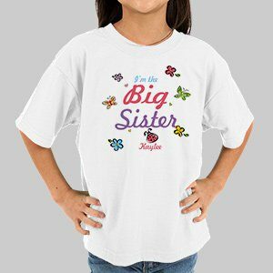 Butterfly and Flowers Personalized Big Sister T-shirt