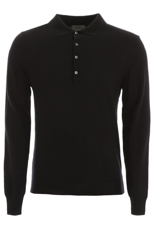 CC COLLECTION CORNELIANI CASHMERE POLO SHIRT 46 Black Cashmere