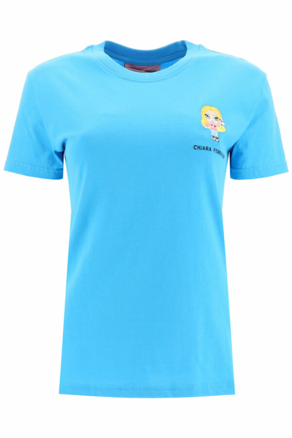 CHIARA FERRAGNI T-SHIRT CFMASCOTTE EMBROIDERY S Light blue Cotton